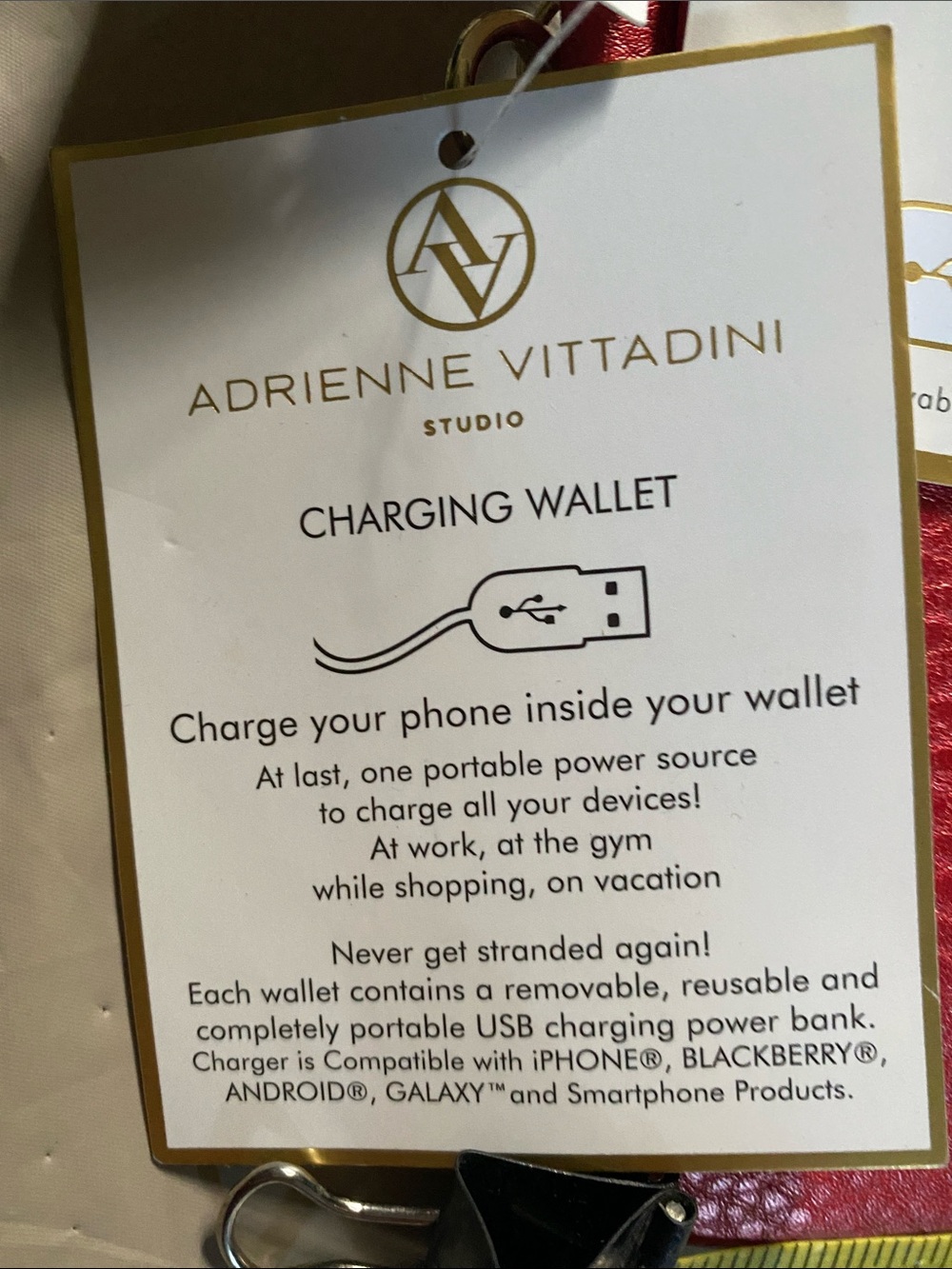 Adrienne Vittadini Red and Gold Charging Wallet